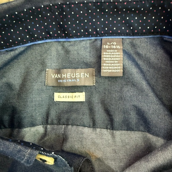 Van Heusen Originals Mens Classic Fit Long Sleeve Button‎ Down Shirt Blue L G - Picture 4 of 8